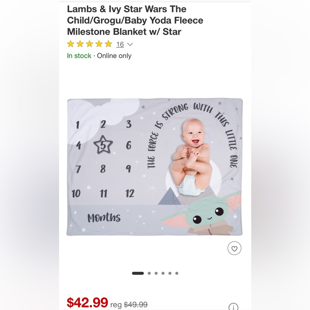 Lambs & Ivy Star Wars The Child/Grogu/Baby Yoda Fleece Milestone Blanket w/ Star